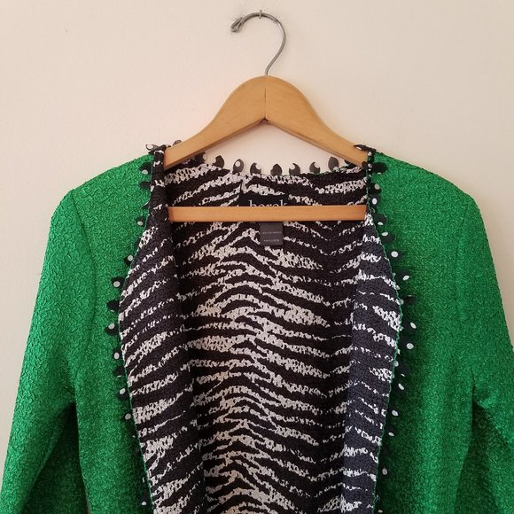 Berek Reversible Two Jackets in One Popcorn Fabric Zebra Print & Green Blazer - Picture 2 of 14